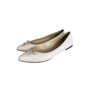 J.Crew Pointed Toe Leather Ballet Flats Cream Beige Bow Slip On Size 8.5